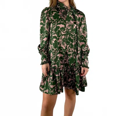 Uncle Frank Retro Floral Bow-neck Dress In Green In Multi