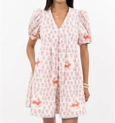 Uncle Frank Running Rabbit Mini Dress In Ivory In Pink