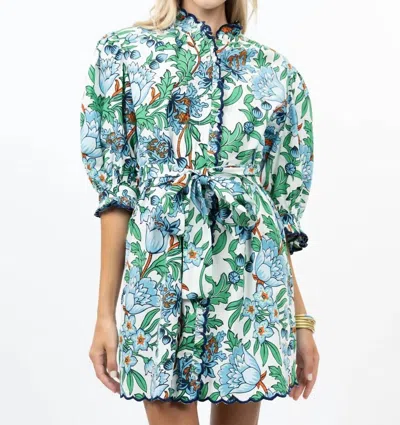 Uncle Frank Scallop Front Dress In Blue Green In Multi