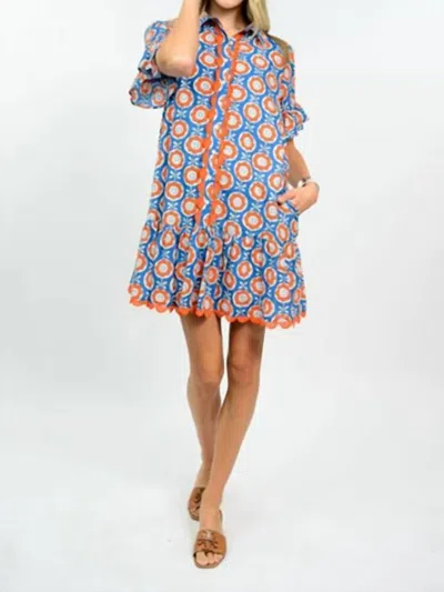 Uncle Frank Scalloped Shirt Dress In Orange In Blue
