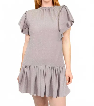 Uncle Frank Shimmering Flutter-sleeve Mini Dress In Grey In Gray
