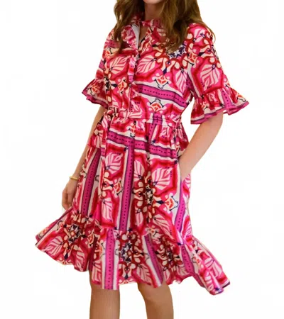 Uncle Frank Tile Styled Dress In Red In Pink