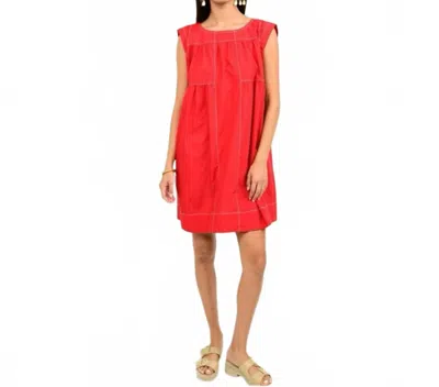 Uncle Frank Topstitched Dress In Red