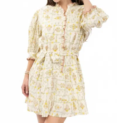 Uncle Frank Trellis Flower Mini Dress In Yellow Multi