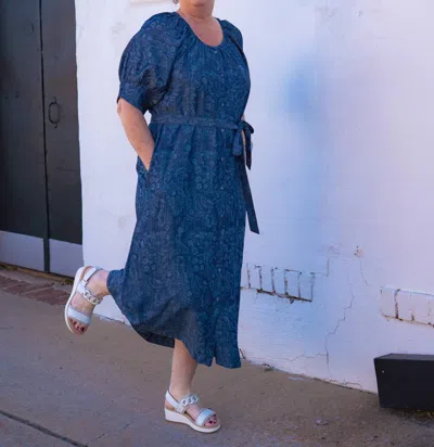 Uncle Frank Tucked Sleeve Denim Dress In Indigo In White