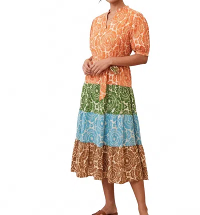Uncle Frank V-neck Belted Midi Dress In Fall Multi In Brown