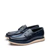 UNCLE PAUL MEN'S BLUE SILVER NAVY BOAT SHOE STYLE CASUAL LEATHER SHOE