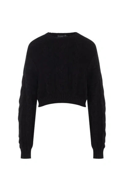 Unclear Braided Knit Long Sleeve Ribbed Trim Sweater In Black