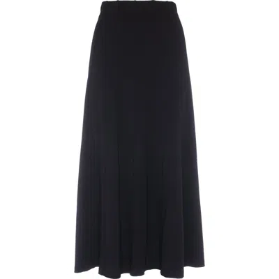 Unclear Cotton Rib Covered Elastic Waistband Midi Panel Skirt In Black