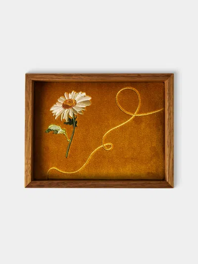 Uncommon Ancestor Floriography Daisy Embroidered Velvet Jewelry Tray (6.5in/17cm) In Brown