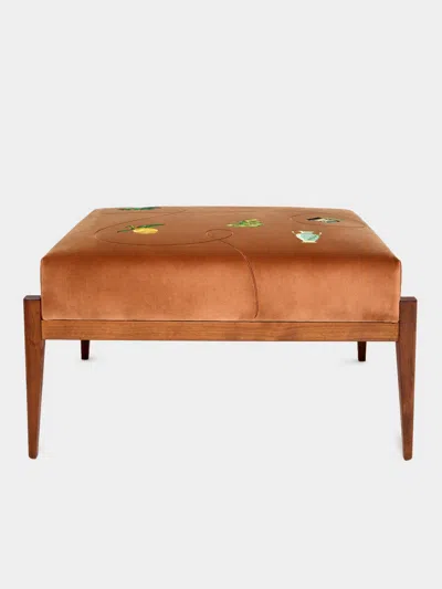 Uncommon Ancestor Rectangle Embroidered Footstool In Brown