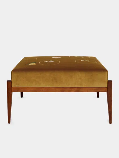 Uncommon Ancestor Rectangle Embroidered Footstool In Brown