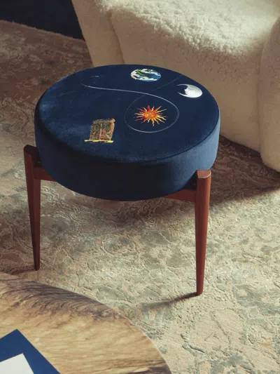 Uncommon Ancestor Round Embroidered Footstool