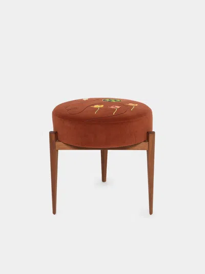 Uncommon Ancestor Round Embroidered Footstool In Brown