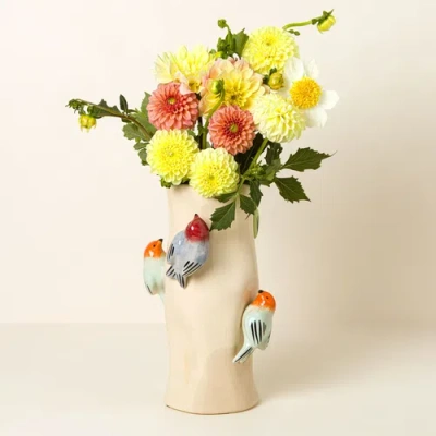 Uncommon Goods Birds On Log Vase By Country Originals In Animal Print