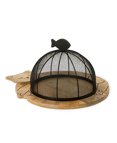 Uncommon Goods Cozy Cat Serving Board & Cloche In Multi