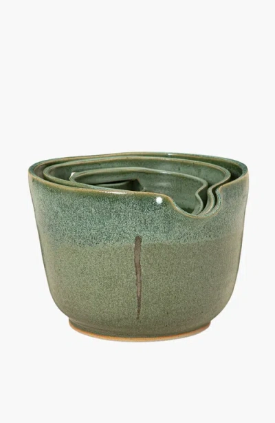 Uncommon Goods Nesting Stoneware Mixing Bowls Set In Green