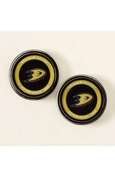 Uncommon Goods Nhl Puck-shaped Glass Coaster Set In Black