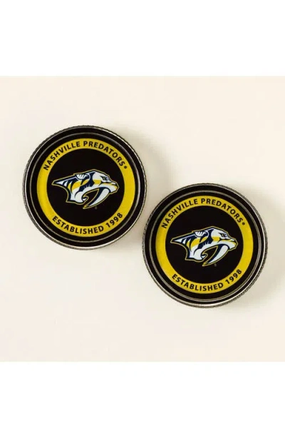 Uncommon Goods Nhl Puck-shaped Glass Coaster Set In Black