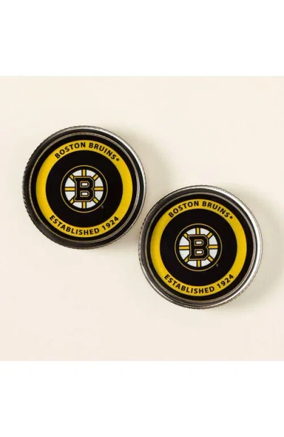 Uncommon Goods Nhl Puck-shaped Glass Coaster Set In Black