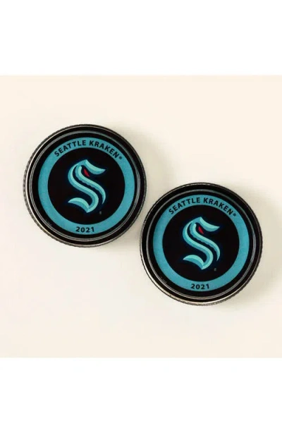 Uncommon Goods Nhl Puck-shaped Glass Coaster Set In Black