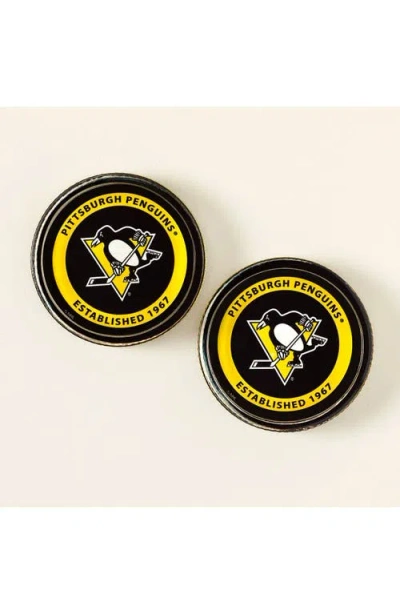 Uncommon Goods Nhl Puck-shaped Glass Coaster Set In Black