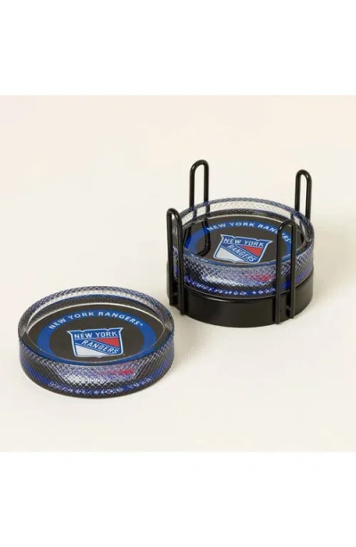 Uncommon Goods Nhl Puck-shaped Glass Coaster Set In Black