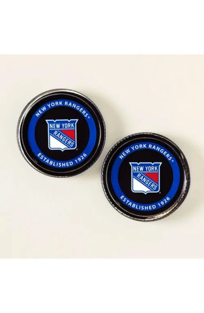 Uncommon Goods Nhl Puck-shaped Glass Coaster Set In Blue