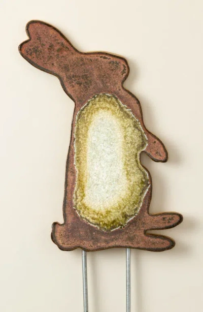 Uncommon Goods Rabbit Family Ceramic Glazed Garden Stakes In Multi