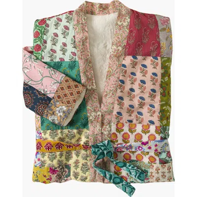 Uncommon Goods Repurposed Sari Fleece Lined Robe In Multicolored Patchwork