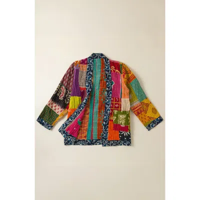 Uncommon Goods Reversible Cotton Sari Kantha Jacket In Multi