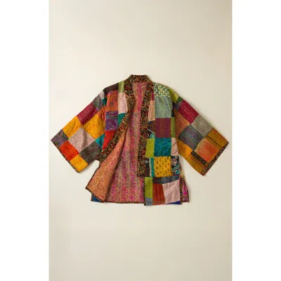 Uncommon Goods Reversible Silk Sari Kantha Jacket In Multi