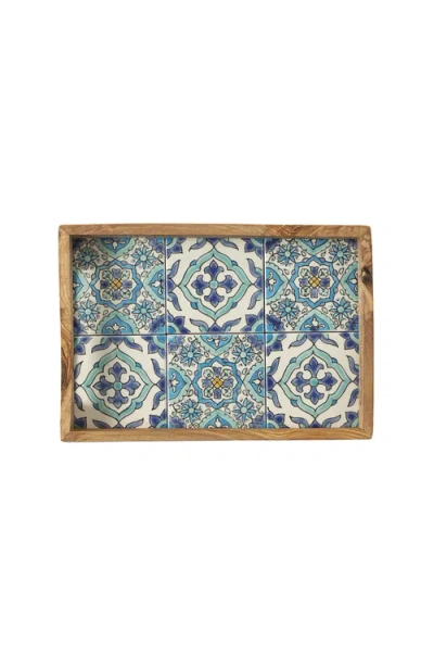 Uncommon Goods Sea And Sky Tunisian Tile Serving Tray In Multi