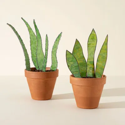 Uncommon Goods Stained Glass Leaf Set By Samara Phillips In Green