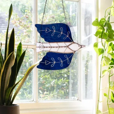 Uncommon Goods Stained Glass Sparrow Suncatcher By Samara Phillips In Blue