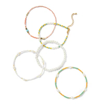 Undefined Jewelry Men's Multicolor Beaded Pearl Bracelet Set In Blue