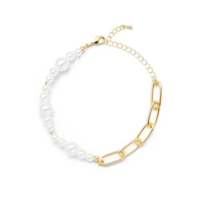 Undefined Jewelry Men's White / Gold / Silver Gold Pearl Clip Chain Mix Bracelet_m Mmrz In Multi