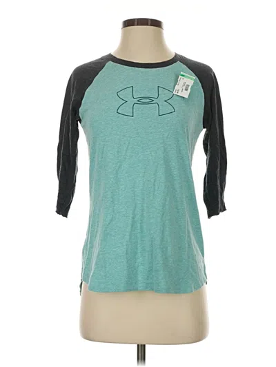 Pre-owned Under Armour 3/4 Sleeve Top Teal Crew Neck Tops
