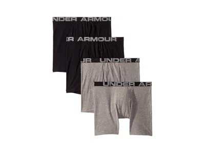 Under Armour 4-pack Core Cotton Boxer Set (big Kids) Boy's Underwear Moderate Gray : Sm (8 Big Kid), Polyester/el In Multi