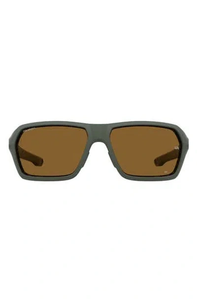 Under Armour 64mm Gradient Polarized Rectangular Sunglasses In Matte Green