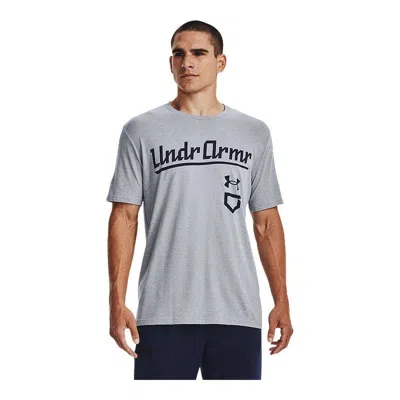 Under Armour Baseball Script T-shirt Mens Gray Cotton Blend Outdoor Srt384