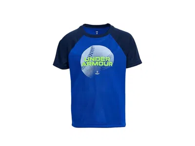 Under Armour Baseball Tech Raglan Short Sleeve (little Kid) Boy's Workout Royal : 4 Little Kid, Polyester In Blue