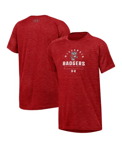 Under Armour Babies' Big Boys And Girls Heather Red Wisconsin Badgers Ultra Soft Rye Tech Performance T-shirt In Green