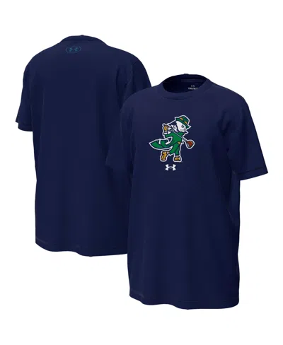 Under Armour Kids' Big Boys And Girls Navy Notre Dame Fighting Irish Golfing Leprechaun Tech Stretch Performance T-shir In Blue