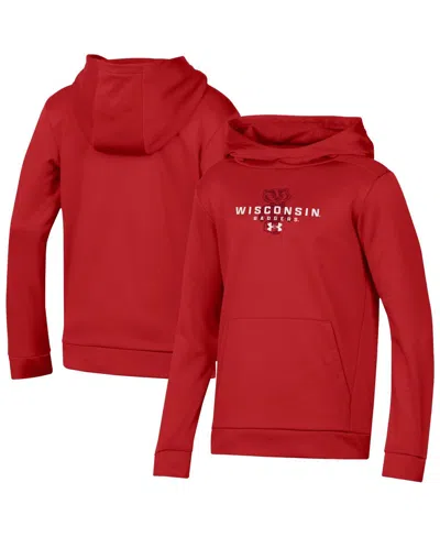 Under Armour Kids' Big Boys And Girls Red Wisconsin Badgers Team Fleece Pullover Hoodie