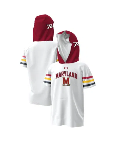 Under Armour Kids' Big Boys And Girls White Maryland Terrapins Armourfuse Jersey Raglan Hooded T-shirt