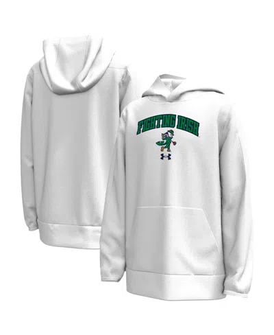 Under Armour Kids' Big Boys And Girls White Notre Dame Fighting Irish Golfing Leprechaun Fleece Performance Hoodie