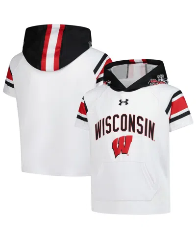 Under Armour Kids' Big Boys And Girlsâ White Wisconsin Badgers Armour Fuse Jersey Raglan Hooded T-shirt