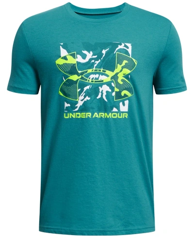 Under Armour Kids' Big Boys Camouflage Box Logo Crewneck T-shirt In Circuit Teal,high-vis Yellow