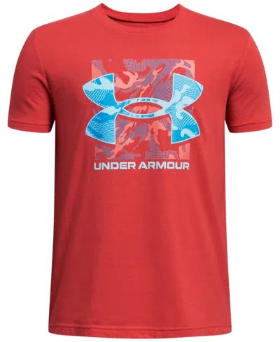 Under Armour Kids' Big Boys Camouflage Box Logo Crewneck T-shirt In Red Solstice,capri